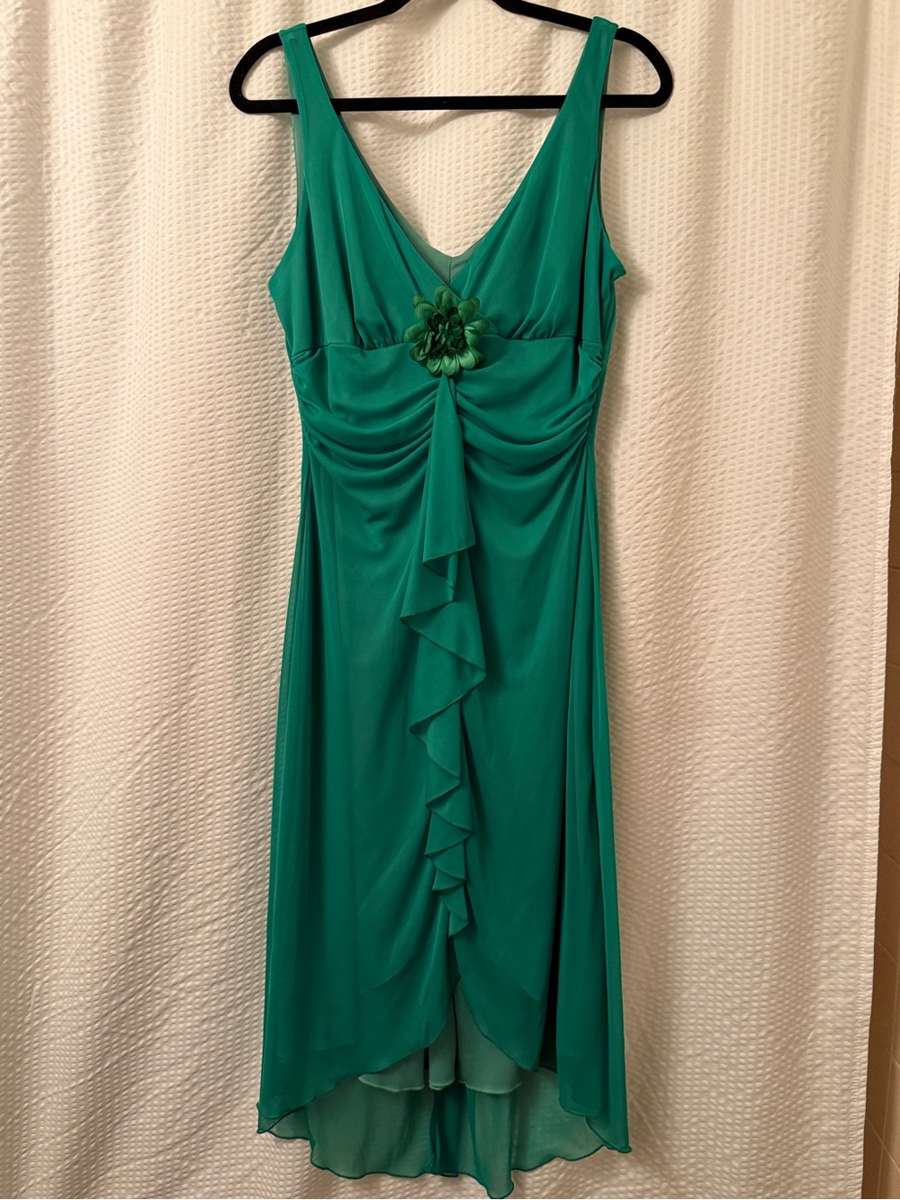B Smart Vintage Ruched Dress Sz M Green Ruffled Chiffon Strappy Flower